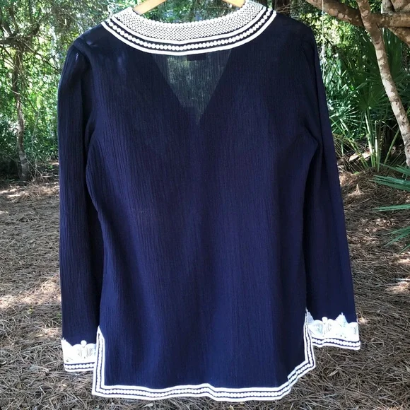 HP! TORY BURCH Aleksi navy and white embroidered tunic. Size 12. NWT! - Picture 13 of 16